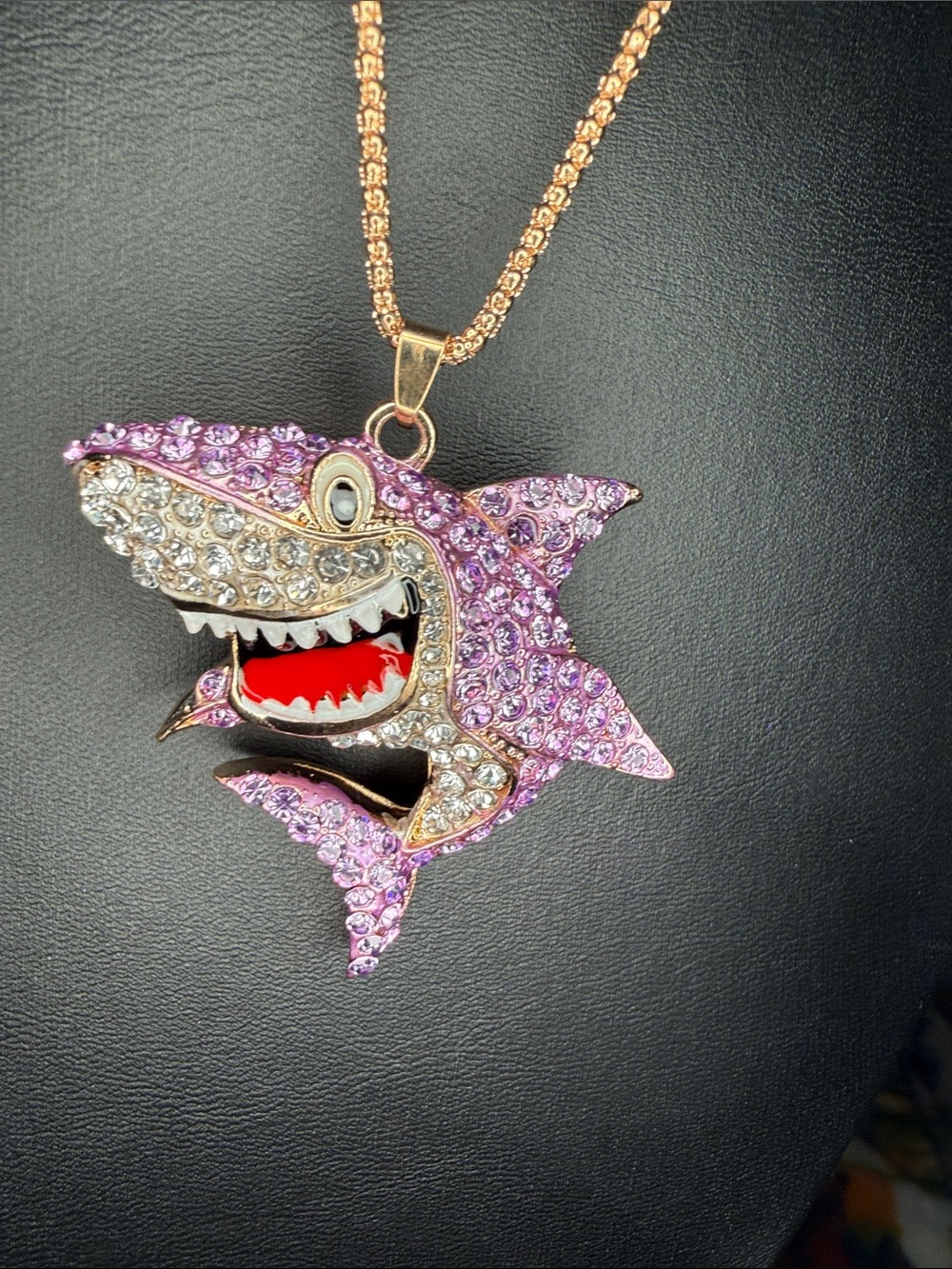 Betsey Johnson Pink  Crystal Shark Pendant Necklace NEW